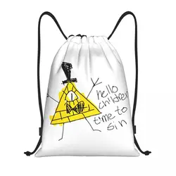 Hello Children Time To Sin Gravity Falls Drawstring Backpack Sports Gym Bag String Sackpack for Hiking