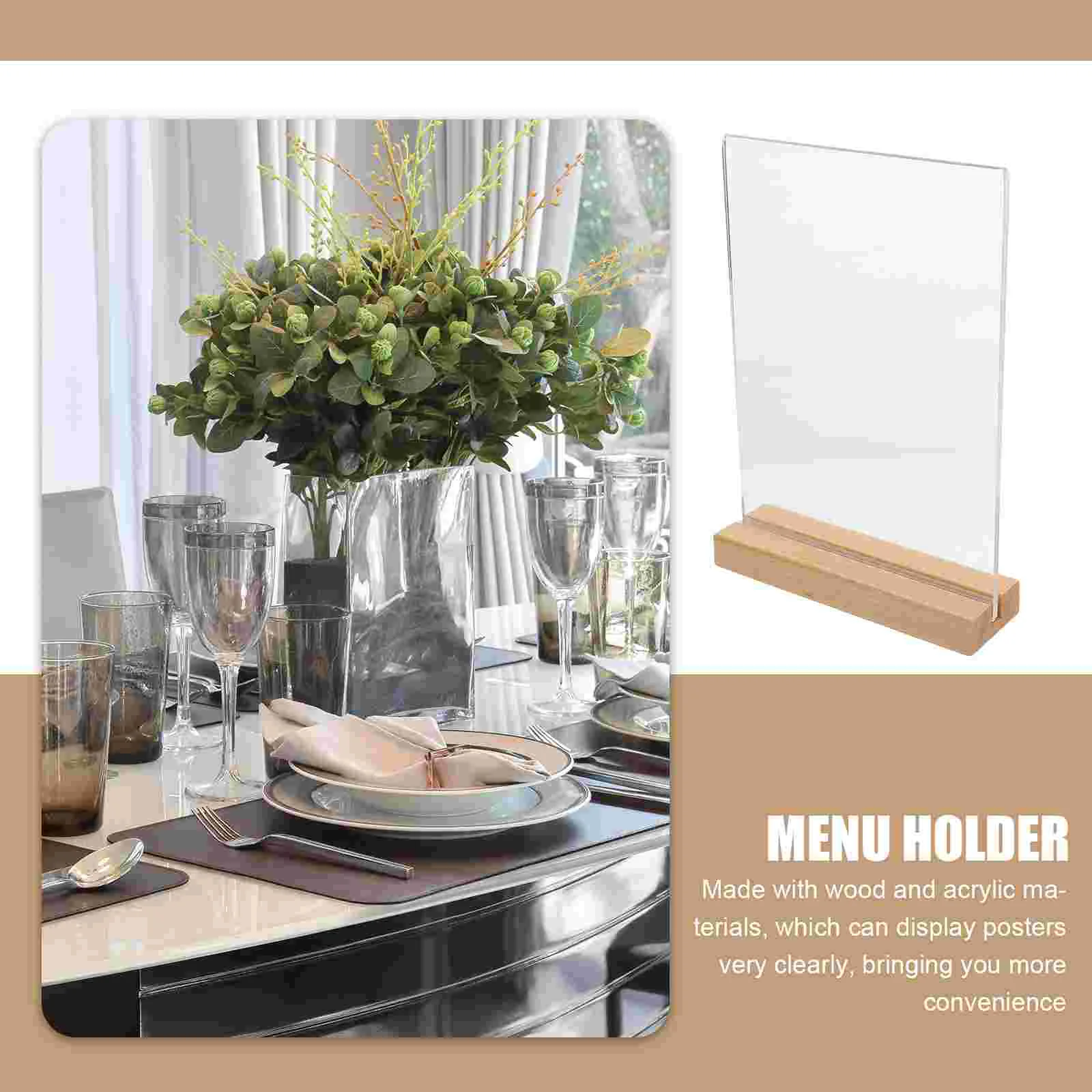 Sign Holder with Base Display Stand Picture Holders for Tables Purse Dining Acrylic Label Wood Menu