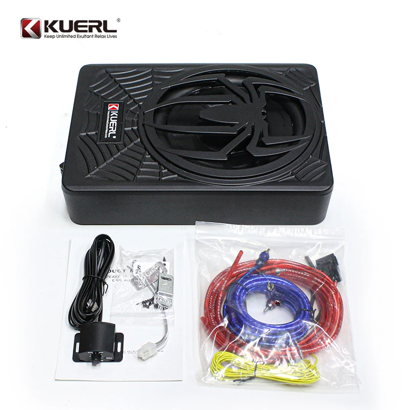 Top Sale KUERL 10 Inch RMS Power 200W  Max 800W Slim Under Seat Car Subwoofer Active Pure Bass Car Speaker with Light Optional