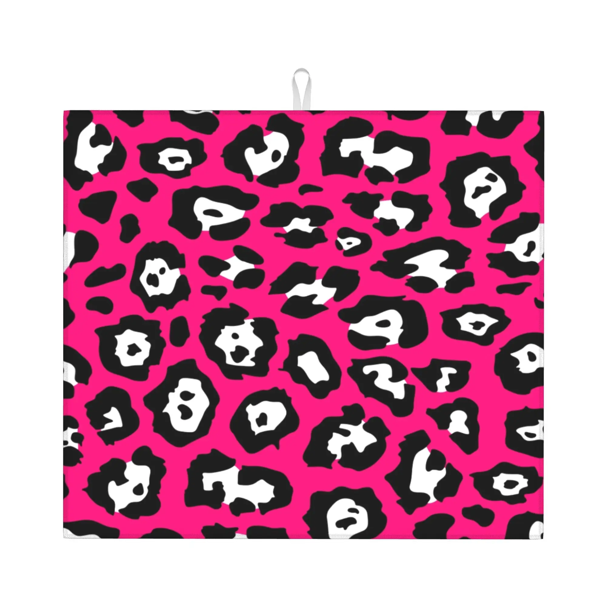 Black and Pink Leopard Print Non Slip Kitchen Counter Protector Mat Barware Tableware Reusable  Bathroom Drying Mat For Kitchen
