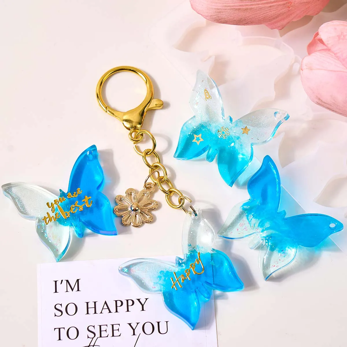 Six-hole with Holes Earring Silicone Mold DIY Heart Butterfly Shape Epoxy Resin Molds Pendant Keychain Jewelry Crafts Making - view 5