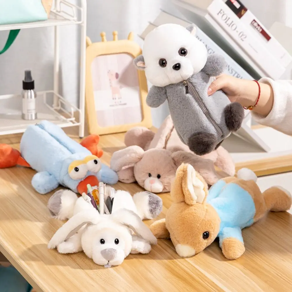 Large Capacity Plush Animal Pencil Bag Pencil Holder Makeup Bag Pen Storage Case Cute Design School Pencil Box Pencils Pouch Bag