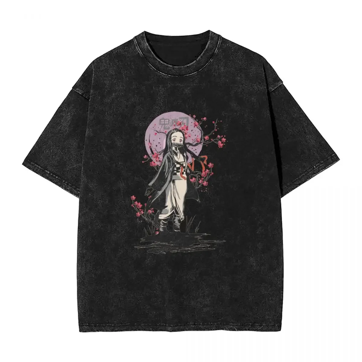 Nezuko Girl Washed T Shirt Couple D-Demon S-Slayer Vintage Cotton T Shirts Beach O Neck Fashion Tees Pattern Oversize Clothing