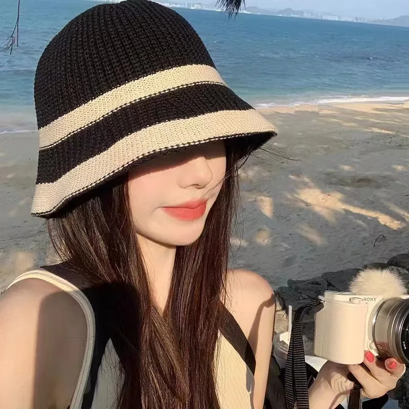 Damen Bucket Hat Sommer Ausgehöhlter Dünner Atmungsaktiver Sonnenhut Weibliche Strand Panama Kappe Faltbare Outdoor Japanische Freizeit Fischerhut