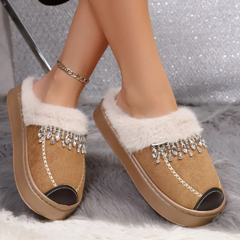 Modische und vielseitige Baumwollschuhe für Damen, Herbst und Winter 2026, neue dicksohlige, schlichte, plus Samt gefütterte warme Hausschuhe.