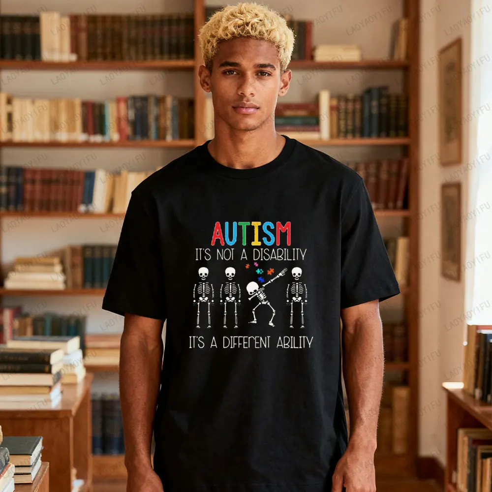 

Autism IT'S NOT A DISABILIIY IT'S A DIFFENENT ARILITY Tshirt Skeleton Puzzle Graphic T Shirts Unisex Streetwear Unique T-shirt