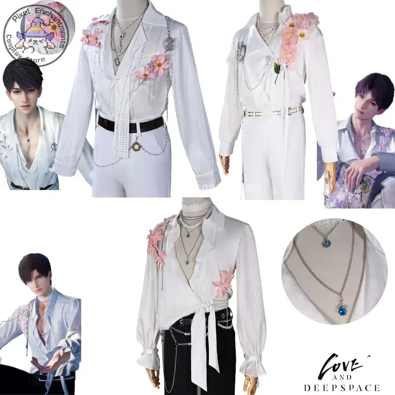 

Game Love and Deepspace Cosplay Costume Fashion Caleb Zayne Rafaye Role Play White Flower Shirt for Men Comic Con Party Clothes