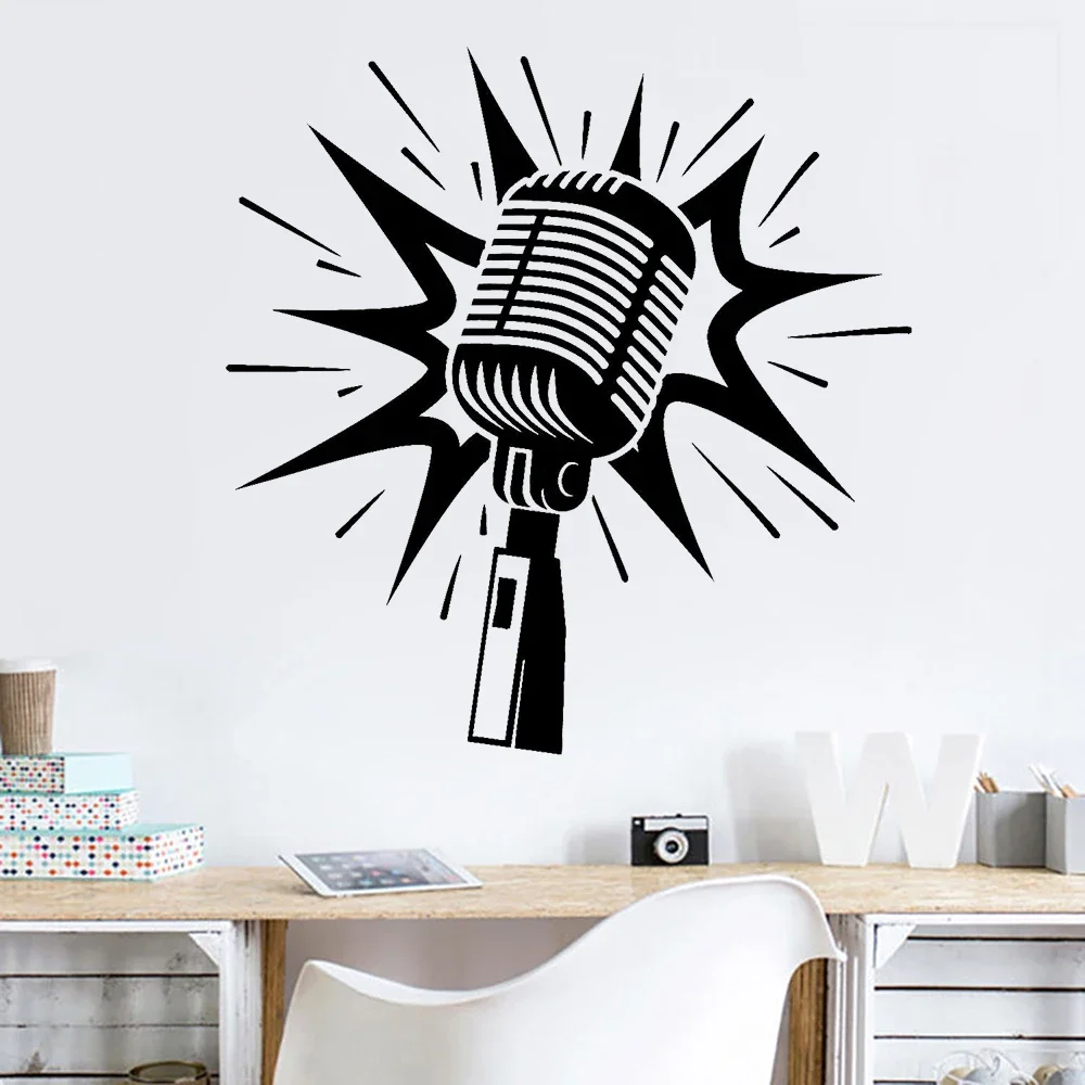 Music Microphone Wall Decal Vinyl Karaoke Microphone Musical Art Decor Wall Stickers Music Family Room Decoration Mural Z608