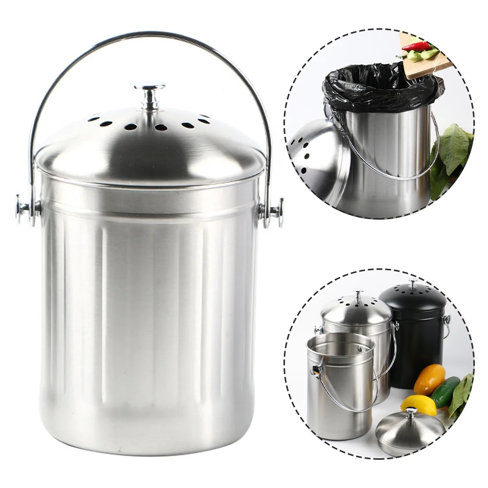 

Compost Food Stainless Steel Bucket Outdoor Garbage Can Car Trashcan Tabletop Wastebaskets Composter Bin