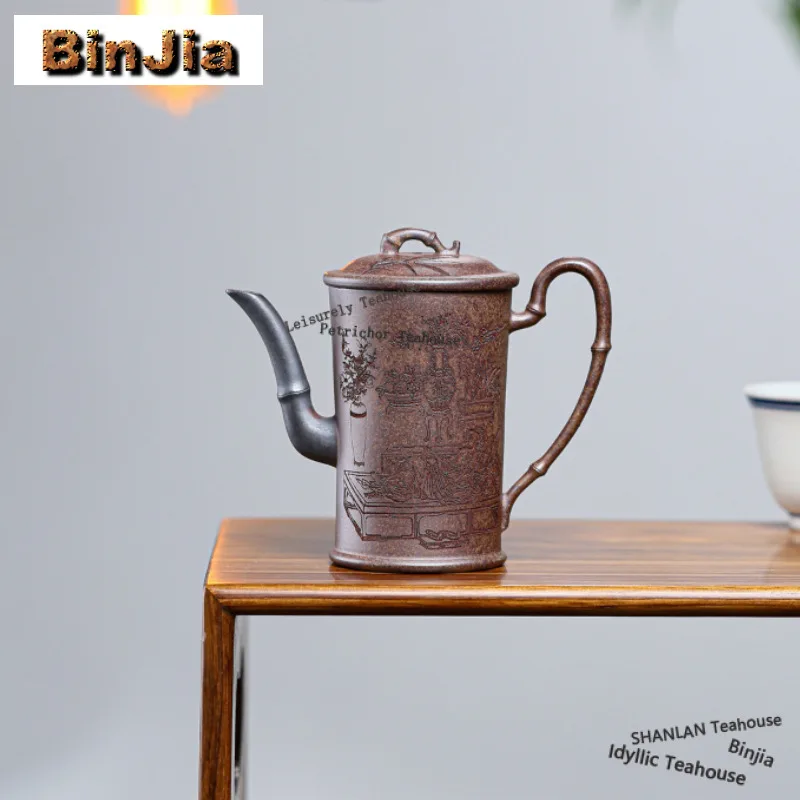 

170ml Retro Yixing Purple Clay Teapots Handmade High Bamboo Joint Pot Raw Ore Agilawood Mud Tea Making Kettle Zisha Tea Set Gift