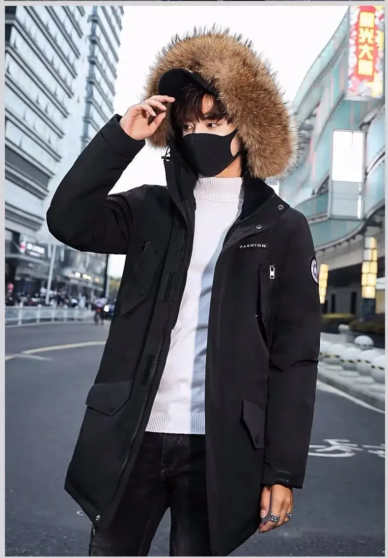 Men\'s Winter Jacket Fur Hood Thick White Duck Down Coats Men Mid-Length Outdoor Puffer Jackets Jaqueta Masculina Inverno JK-045