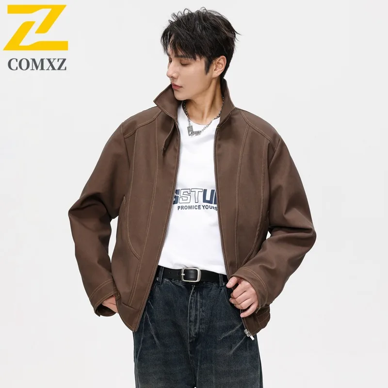 

COMXZ Mens Jacket Classic Turndown Collar American Style Lightweight Motorcycle Coat Fashion Travel Style Windproof Autumn Wear