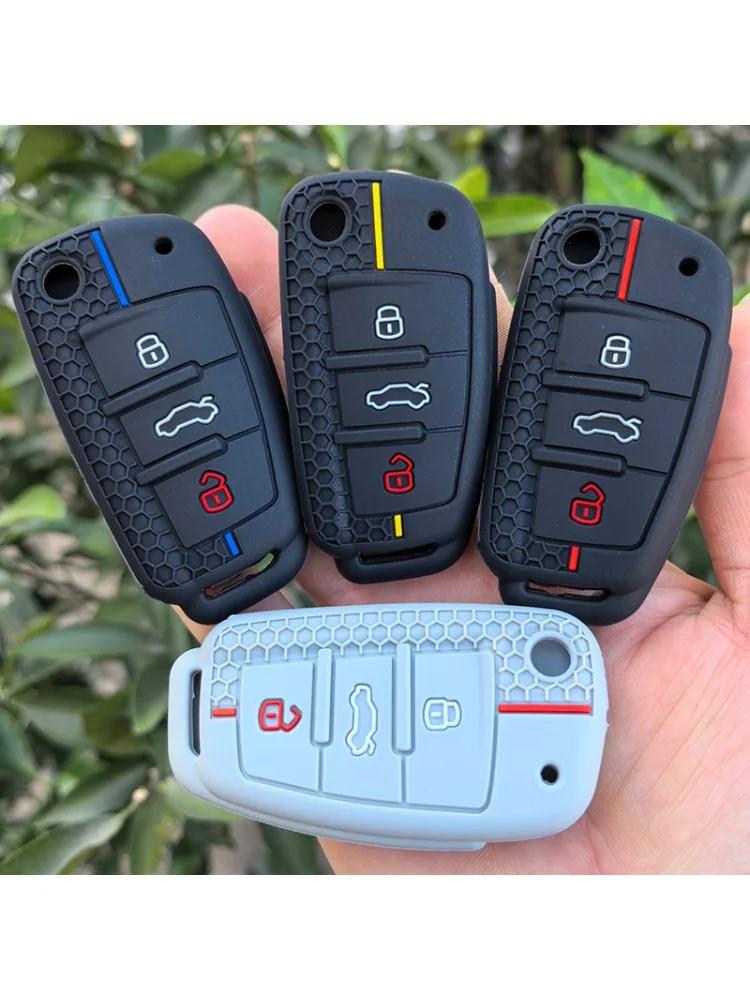 Étui de protection pour clé de voiture à 3 boutons en silicone, coque de protection pour clé de voiture, porte-clés pour Audi A4 B7 A6 C6 4f 8v A3 8p A1 A3