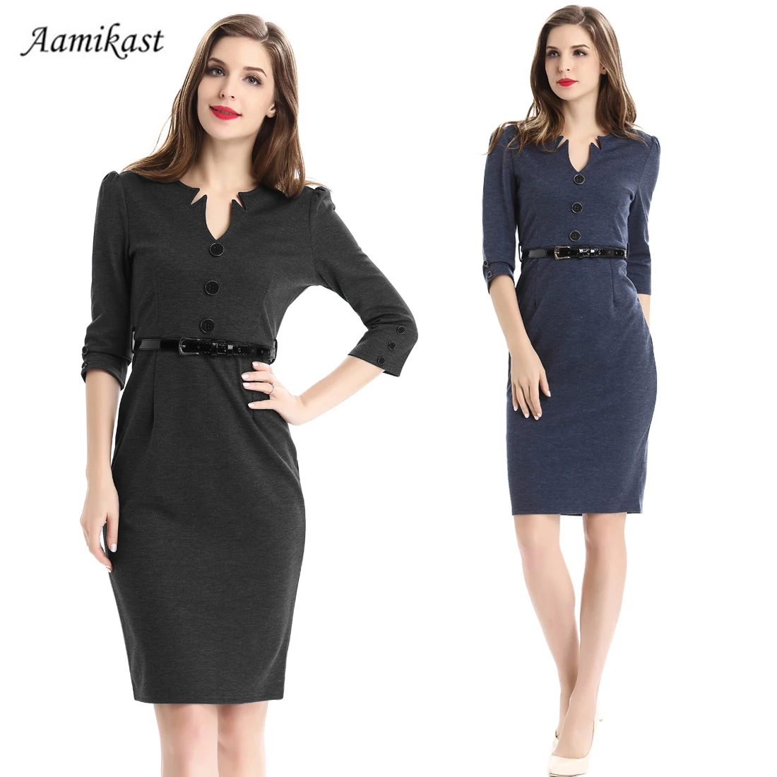 Summer Temperament Women's Dresses Seven Points V-Neck Slim Dress Fashion Belt Pencil Skirt Daily Commuter Party