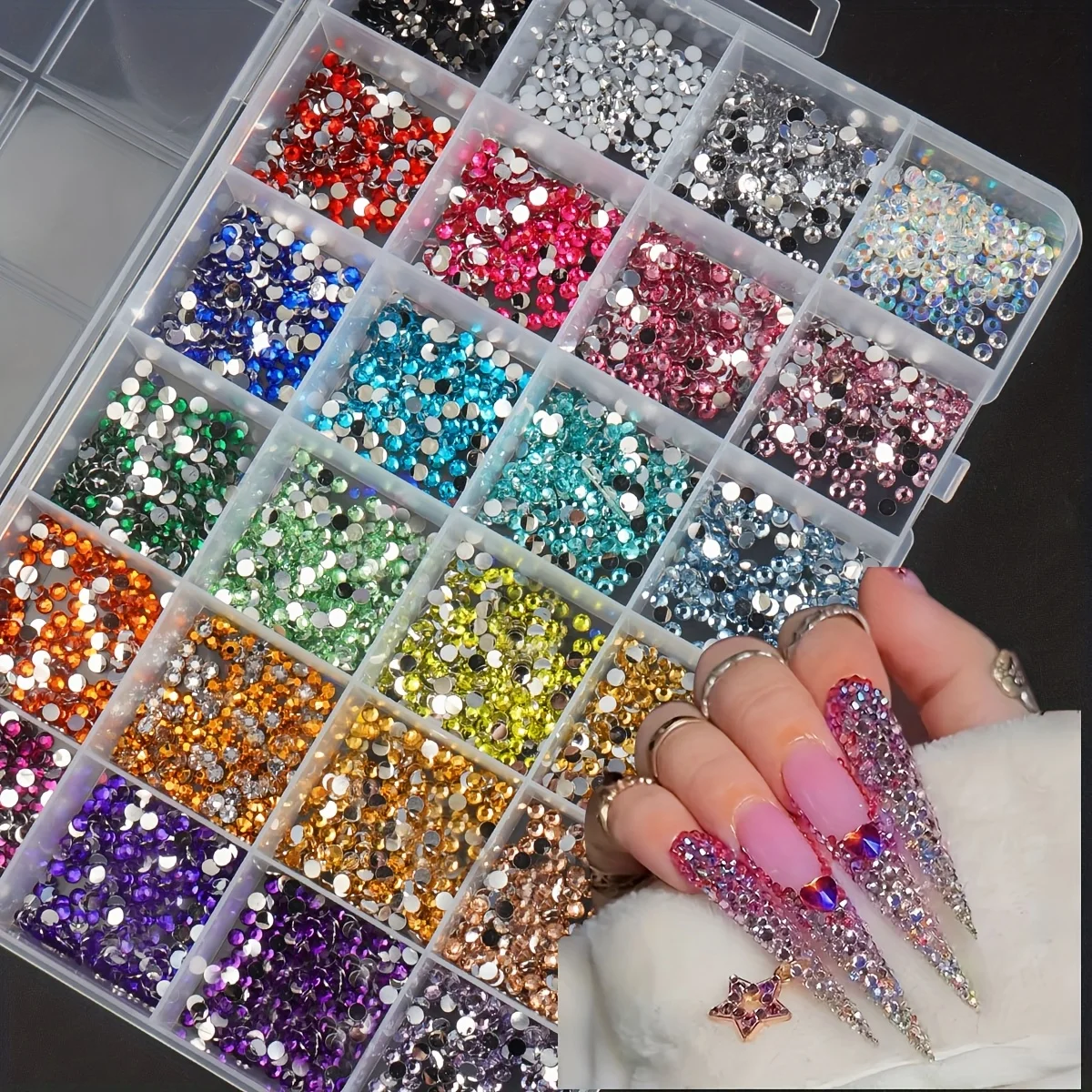 15000個のフラットバックネイルストーン、工芸品やネイルアートに最適、24色、3mm非熱融着プラスチック合成宝石