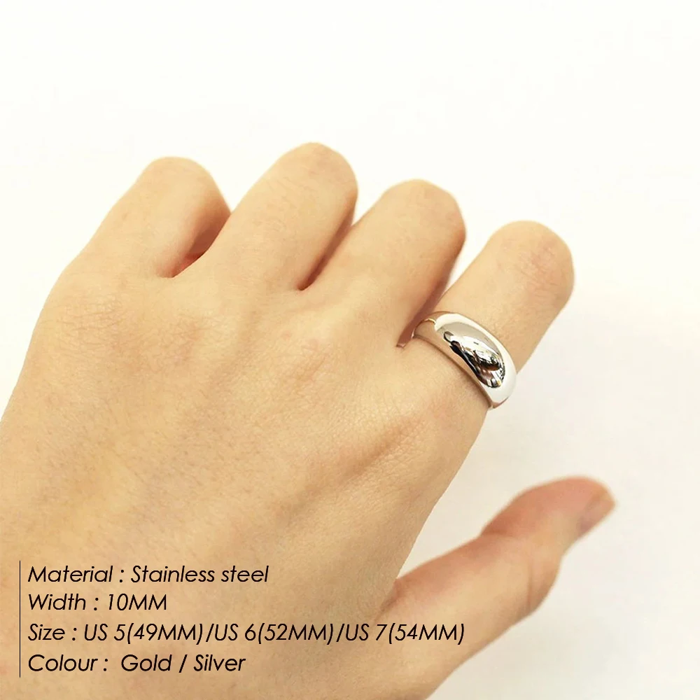 eManco Stainless steel Gold Colour Large Ring 10MM Simple Wedding Rings for Women Lover Couple Jewelry Gift wholesale