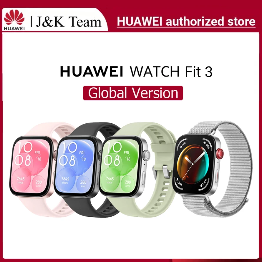 ساعة ذكية من نوع Huawei Watch FIT 3 ، إصدار عالمي ، شاشة AMOLED بشاشة عرض ، اتصال بالبلوتوث ، متوافقة مع iOS وAndroid