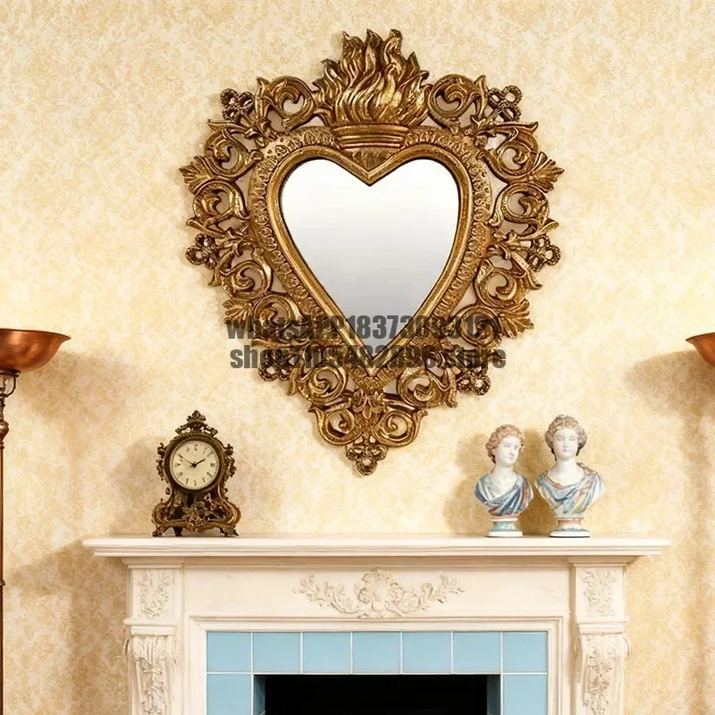 Heart-shaped wall-mounted decorative mirror retro living room dining room wall dining side mirror porch