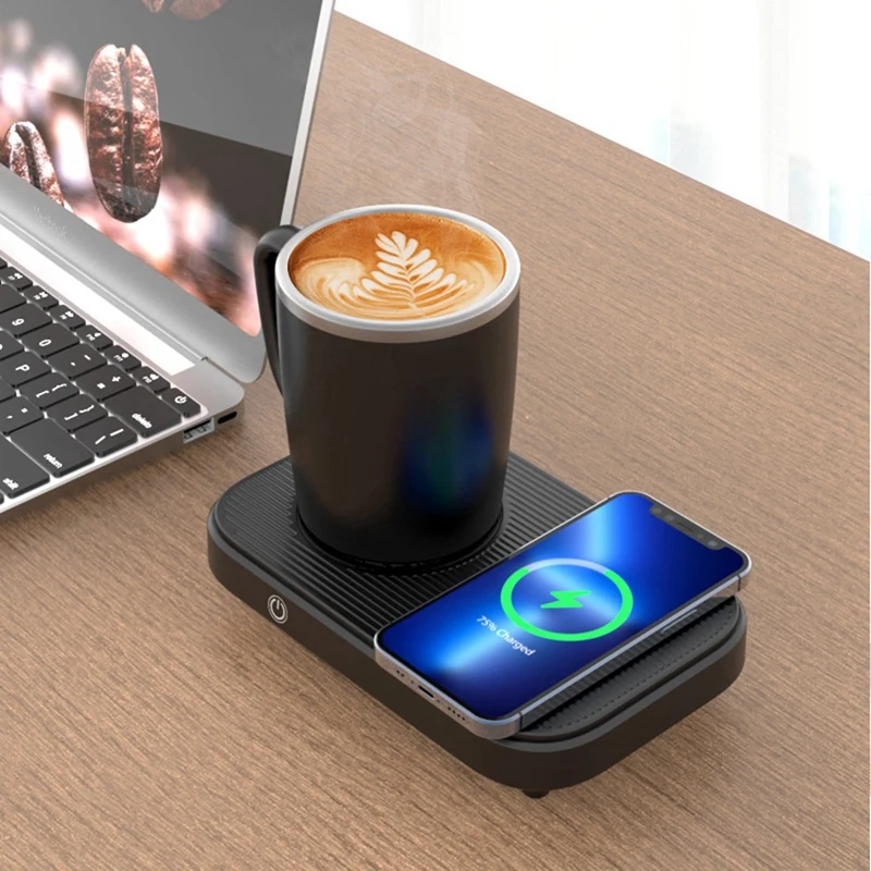 SEWS-3 In1 Smart Self Heated Refrigeration Coffee Mug Wireless Charger Base Thermostatic Coaster For Office Work/Home