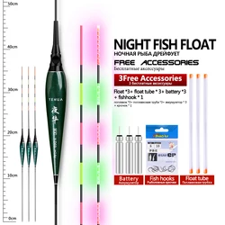 Flotadores eléctricos de 3 piezas, 3 tubos de flotación CR425, 1 bolsa de ganchos, Boya Luminosa Vertical, herramientas de pesca Bobber para Lago y río