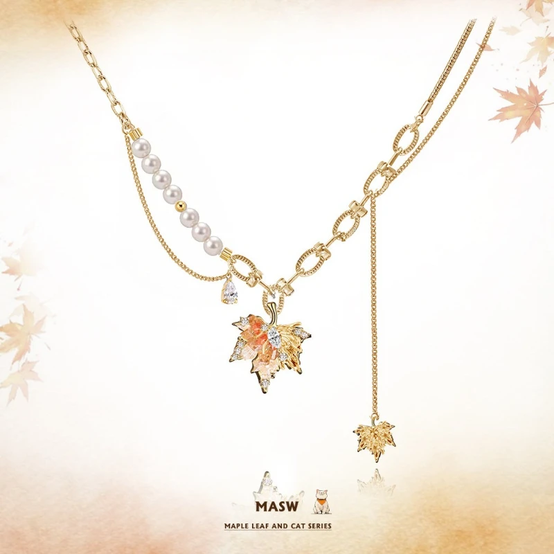 MASW Original Design Delicate Maple Leaf Pendant Necklace For Women 2026 Trend New Hot Sale Fine Accessories Modern Jewelry