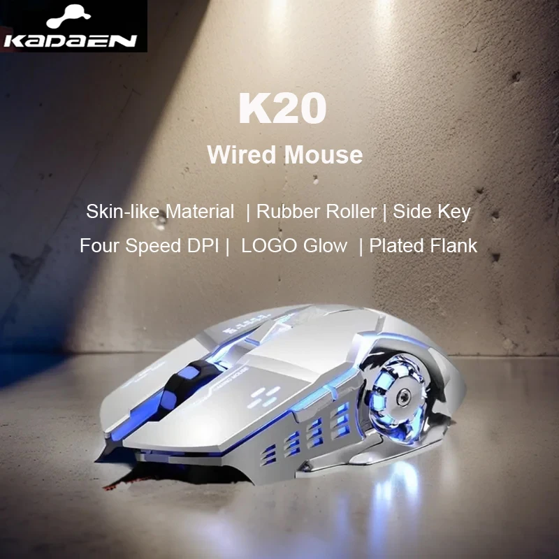 Kadaen K20 Wired Gaming Mouse Four-Speed Adjustable PDI Up to 2400 Rainbow Breathing Backlight Ambient Microswitch