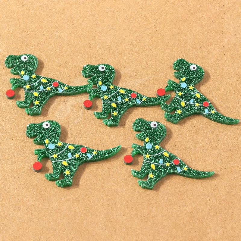 5 pcs Cute Resin Cartoon Christmas Dinosaur Charms Pendants for Jewelry Making DIY Necklace Bracelet Earrings Accessories