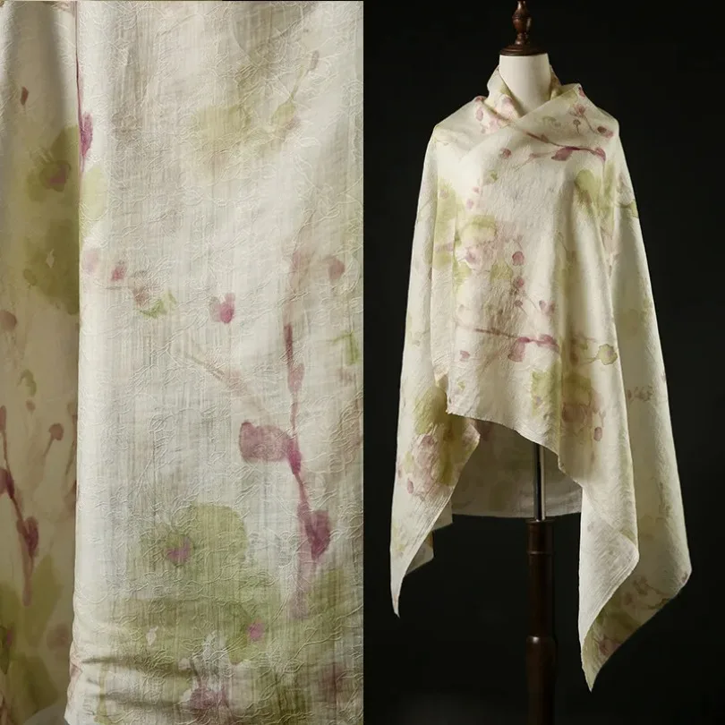 Ombre Blossom Branch Jacquard Digital Print Lyocell Fabric New Chinese National Style Hanfu Qipao Designer Clothing Fabric