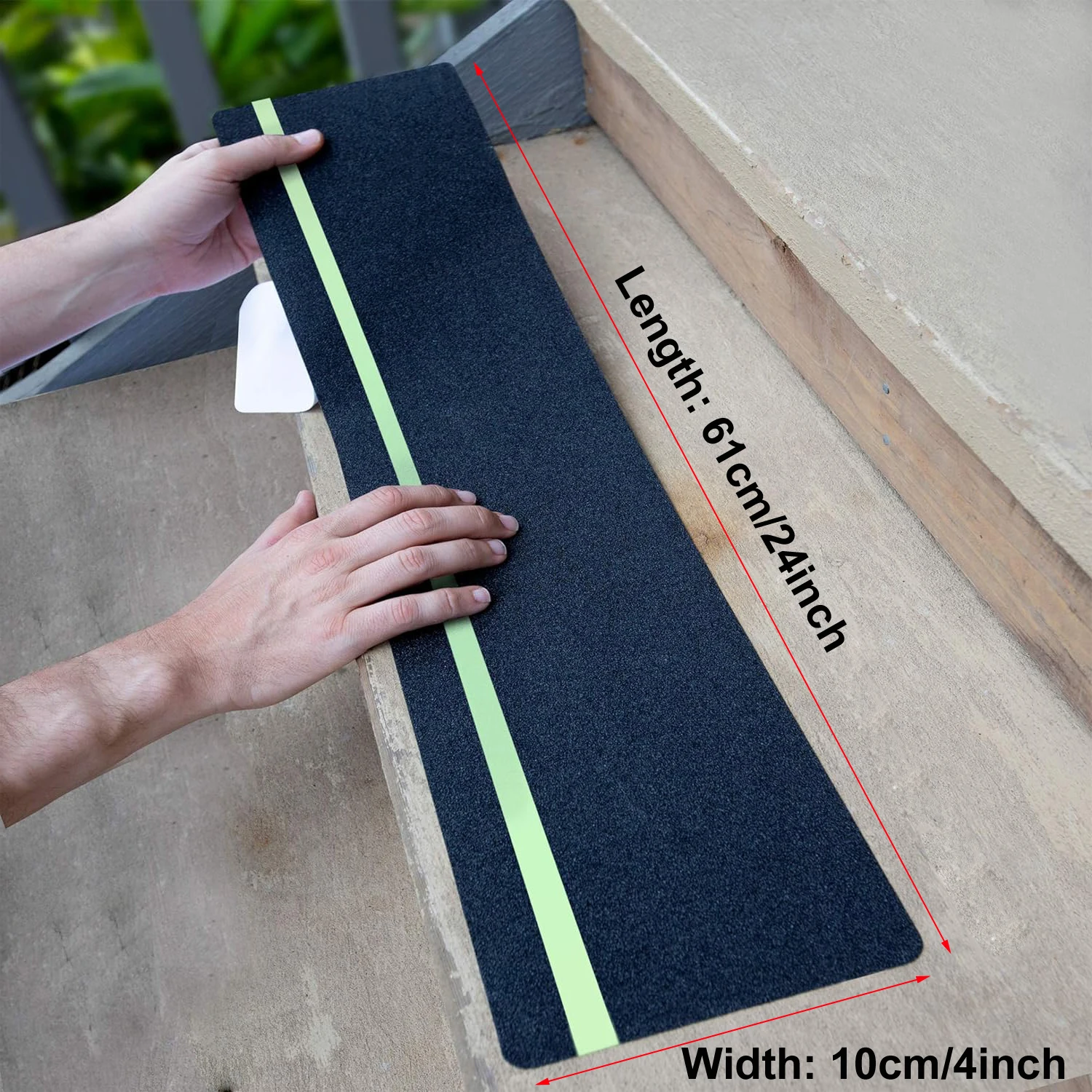 8Pcs Glow In Dark Anti Slip Tape Stair Treads, 4inch x 24inch Non-Slip Traction Mats, Safety Step Pads for Indoor Outdoor Stairs