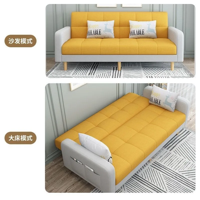 Sofa small apartment living room three-person rental room fabric folding sofa bed dual-purpose