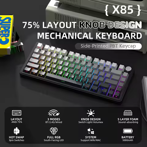 ATTACK SHARK X85 Wireless Mechanical Gaming Keyboard,TKL 82 Keys,Gasket Structure,Knob,RGB Hot Swappable Custom Keyboard