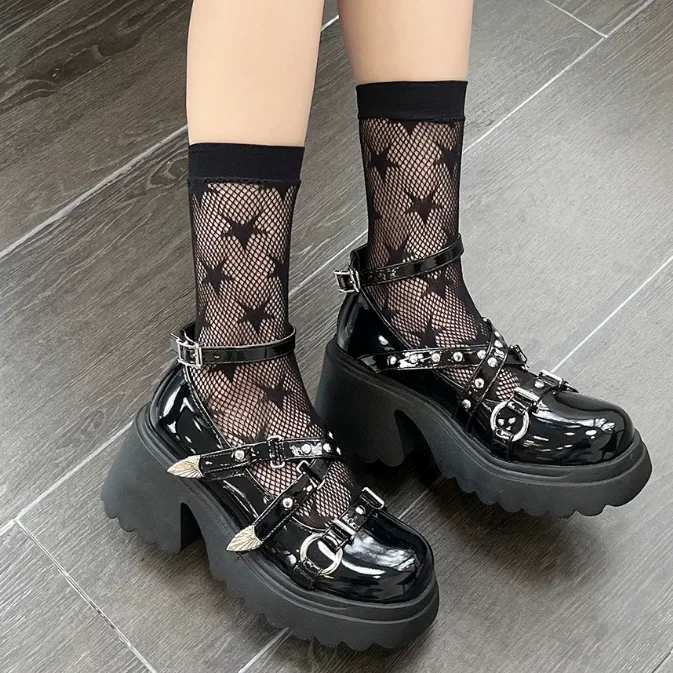 Star Mesh Socks Young Girl Breathable Net Hosiery Women's Black White Casual Gothic Style Socks view 4