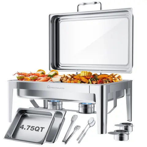 Warmounts Chafing Dish Buffet Set Buffet Servers and Warmers Set, Stainless Steel Catering Food Warmer with Lid & Holder