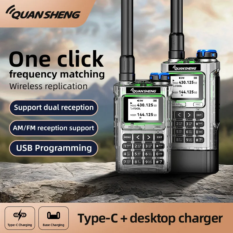 

UV-K1 Walkie Talkie Rechargeable Two Way Radio 1400mAh Li-ion Battery Type-C Charging NOAA Weather Receive AM FM Aviation Band P