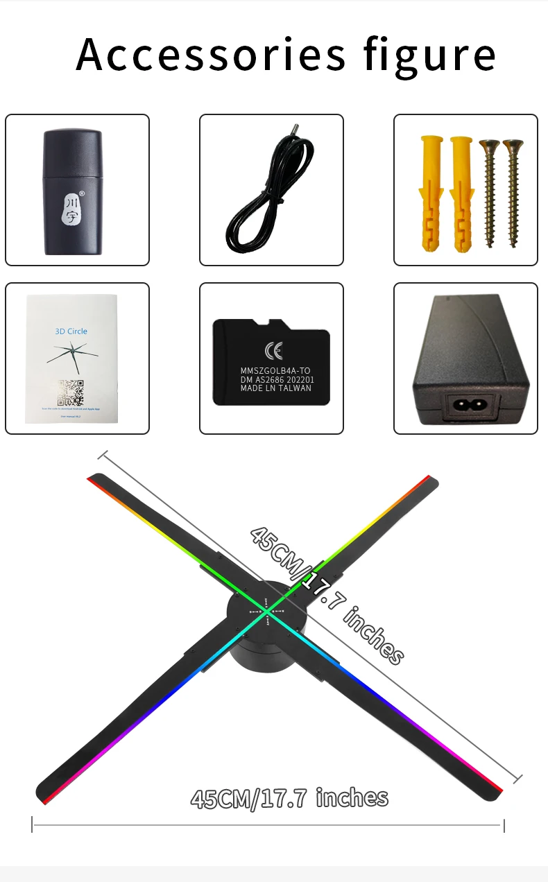3D Holographic LED Fan Naked Eye Hologram Advertising Player Remote Control Splicing Commercial Exhibition Display