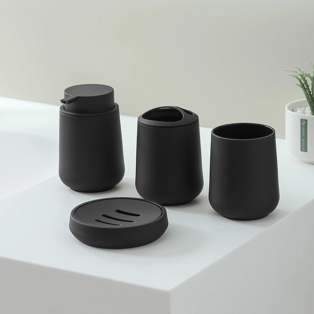 Bathroom Accessories 4pcs set Soap Dispenser Toothbrush Holder Cup Soap Dish Bathroom Decoration Storage Matte Black