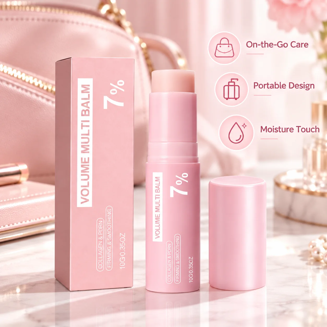 Pink Moisturizing Balm Stick for Face, Lips and Eye Area, Lightweight Hydrating Care for Dry Spots and Portable Daily Skincare