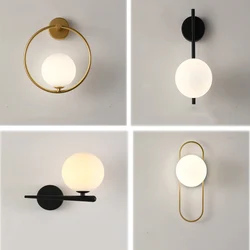 Applique murale LED pour chambre à coucher avec ampoule G9 9w, éclairage d'intérieur avec boule de verre, noir et or pour salle à manger