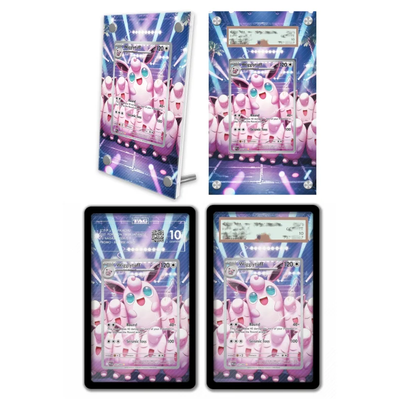 display-de-arte-anime-para-pokemon-wigglytuff-vermelho-e-azul-estojo-protetor-de-acrilico-para-jogos-de-anime-e-colecoes-de-arte-com-chaveiro-nivel-de-avaliacao