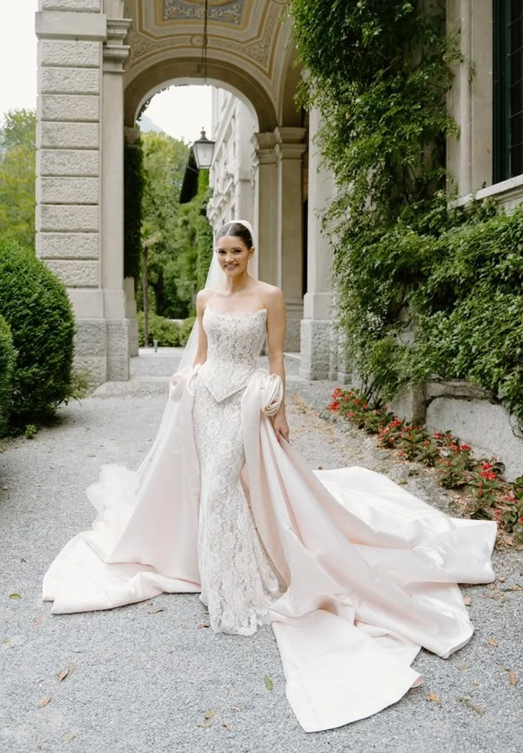 

Lace Wedding Dress Vestido De Novia Corte Sirena Corset Vestidos Dos Piezas Falda Desmontable Elegante Boda Civil Alta Costura