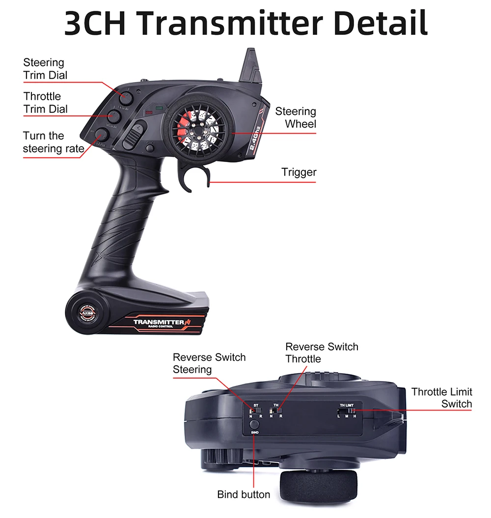 AUSTAR RC Transmitter and Receiver 2.4G 3CH 4CH 6CH Universal RC Controller and Receiver Kit for 1/10 1/8 Crawler MN90 D12 TRX4