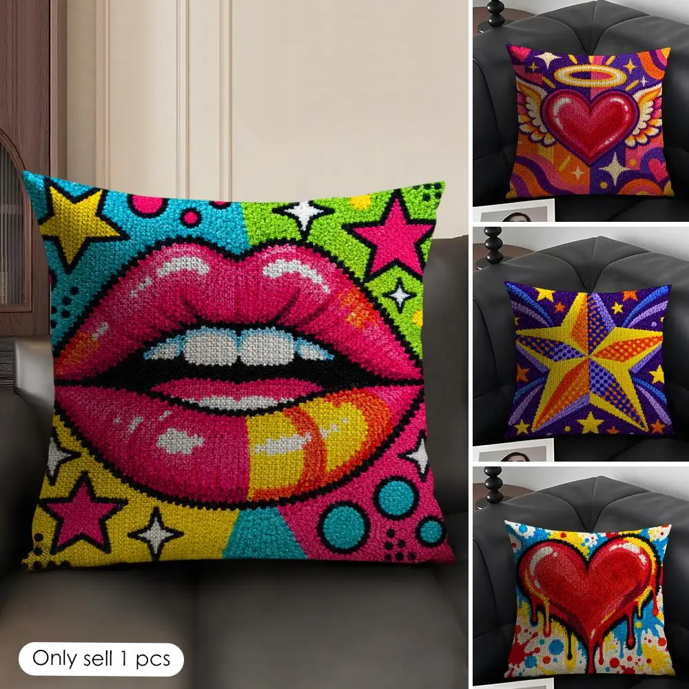 Groovy Love Lips Angel Heart Star Heart Cushion Cover Skin-Friendly Organic Pillow Cover Durable Hypoallergenic Washable Soft