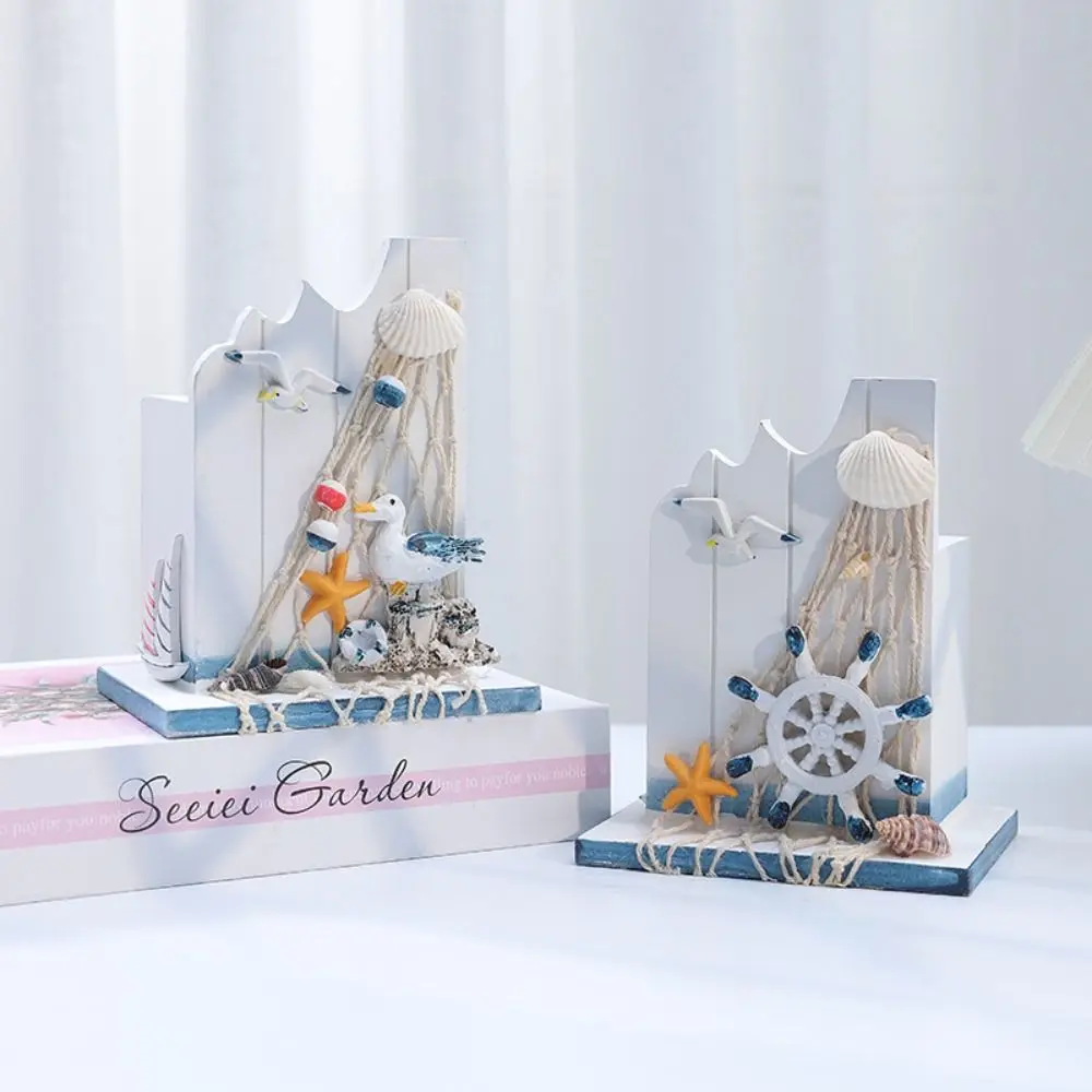 Mediterranean Style Wooden Pen Holder Ocean Style Handmade Pencil Storage Box Large Capacity Pen Container