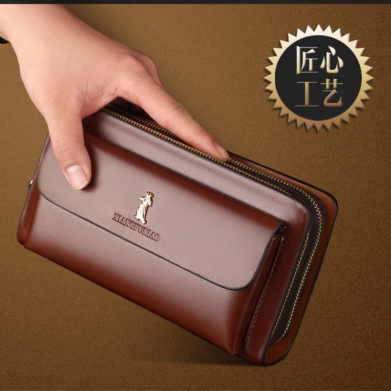 클러치 백 bolso de mano hombre клатч High quality leather double zipper men's long wallet Card Purse Business clutch bag