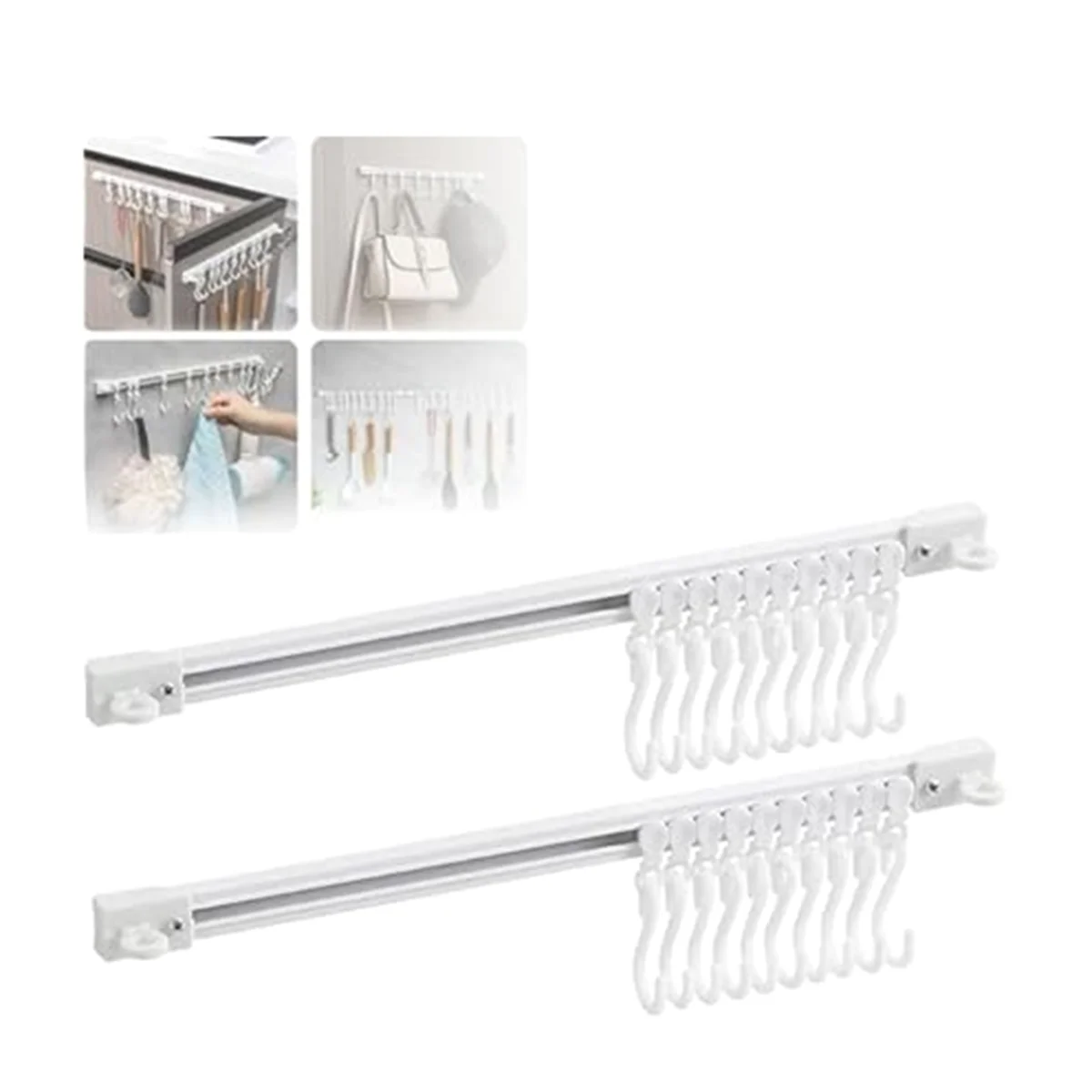 Multifunctional Slide Rail Hook, Adhesive Wall Hooks Rack, Space Saving Utensil Rack No Drilling Wall Mount Accessory