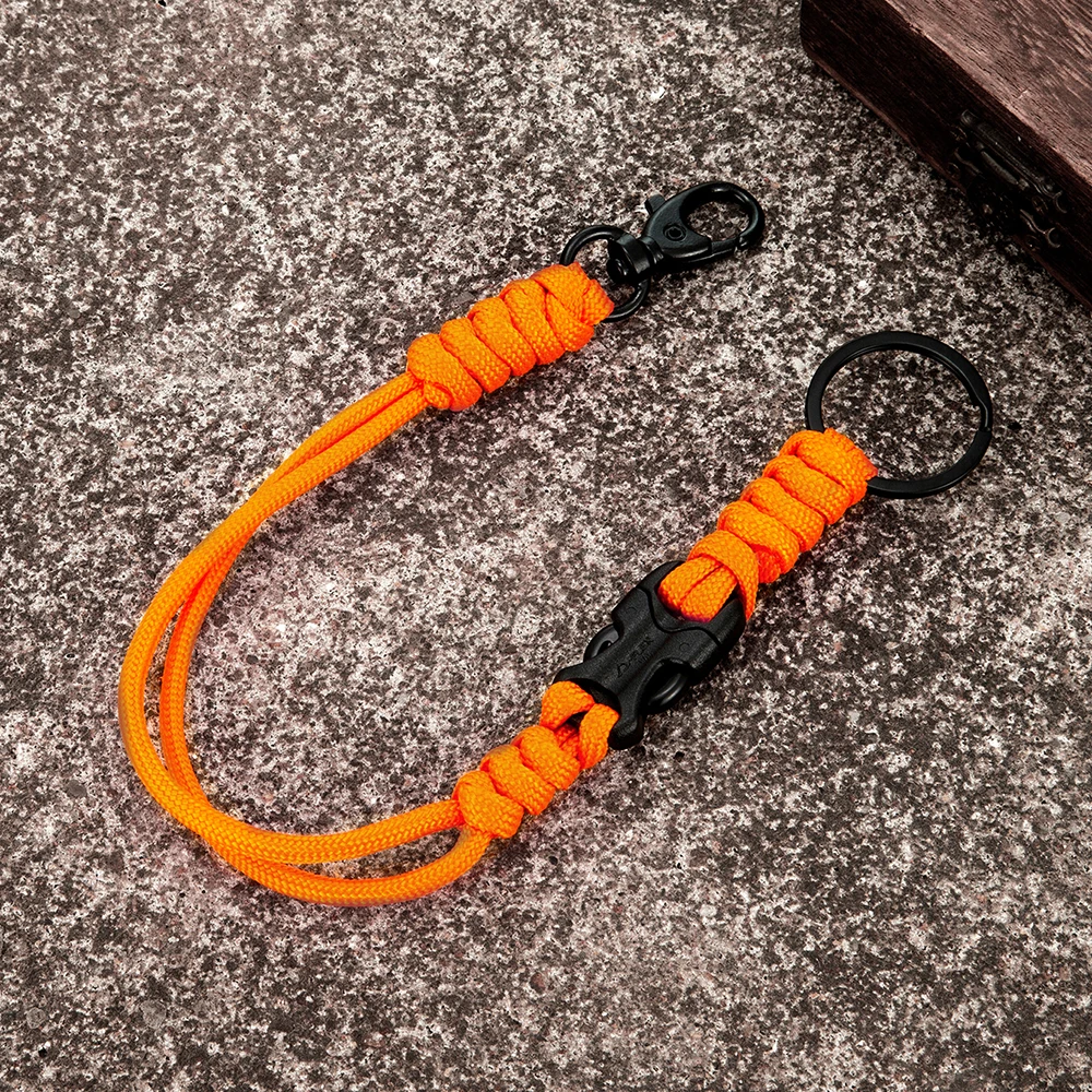 MKENDN Outdoor Rock Climbing Paracord Rope Keychain Handmade Braided Survival Emergency Lanyard Removable Clip Closure Key Ring