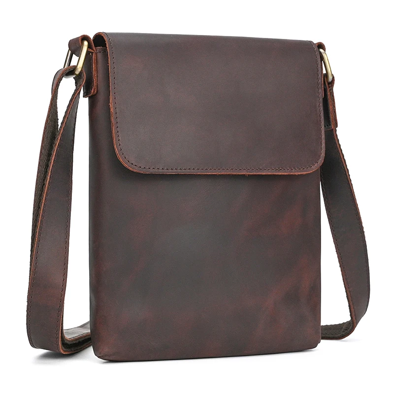Bolsos pequeños de cuero genuino para llevar al hombro, bolsos cruzados para el teléfono y la cartera, bolsos tipo bandolera para actividades al aire libre, bolsos de cuero para hombre, bolsos de hombro de estilo retro.