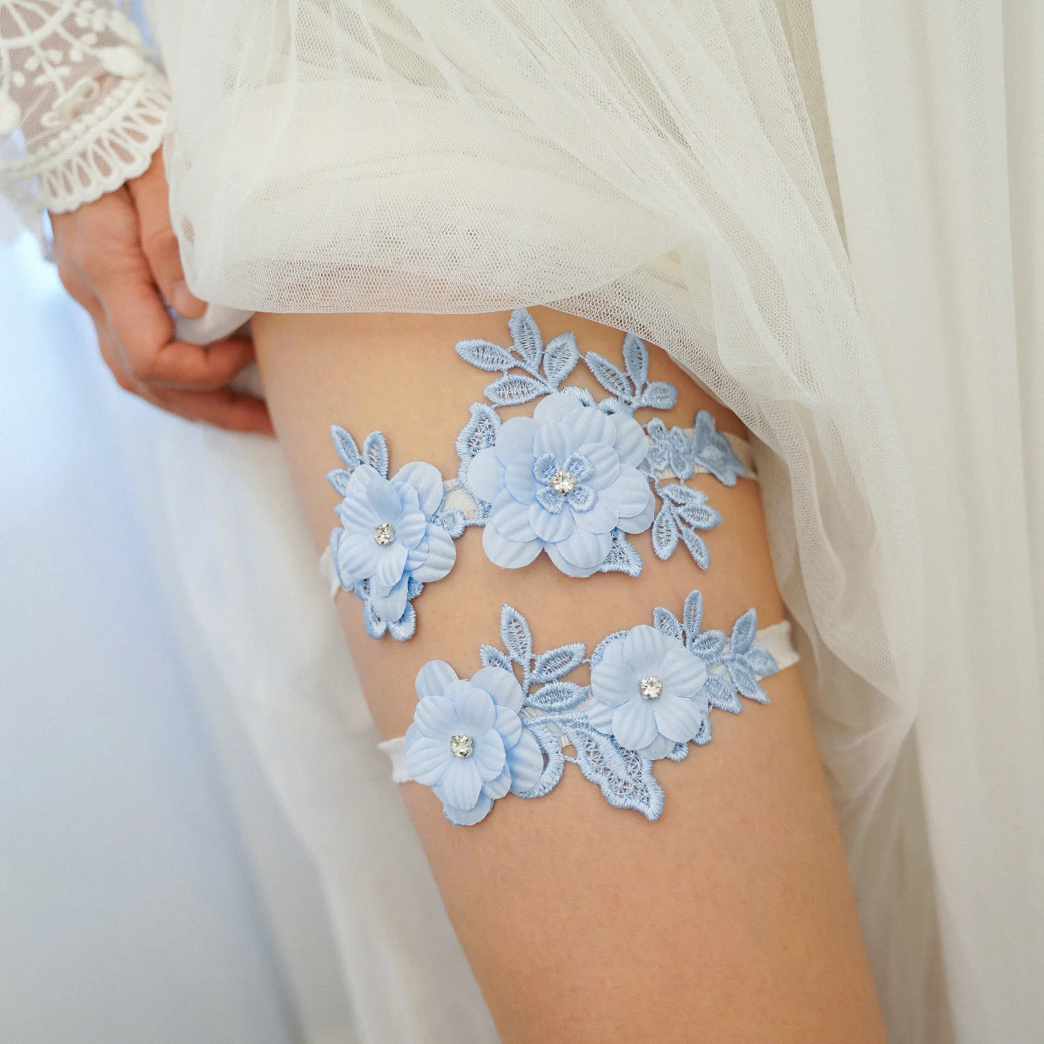 

Голубая свадебная подвязка с хрустальными бусинами, кружевной цветок, кольцо на бедро, подвязка, аксессуар для свадебного вечернего платья, Legwear