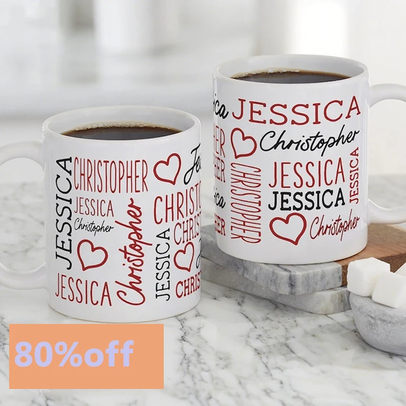 

Customizable Repeating Name Heart Drinkware Set Perfect as Couples Coffee Mugs Ideal Valentine's Day Gift for Her Coffee Lovers