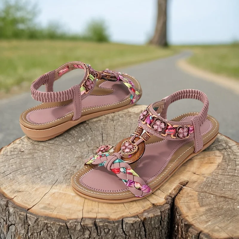 Sandali romani per ragazze Scarpe da spiaggia estive per bambini Nuovi sandali piatti con paillettes con strass per bambini Sandali rosa open toe per bambini